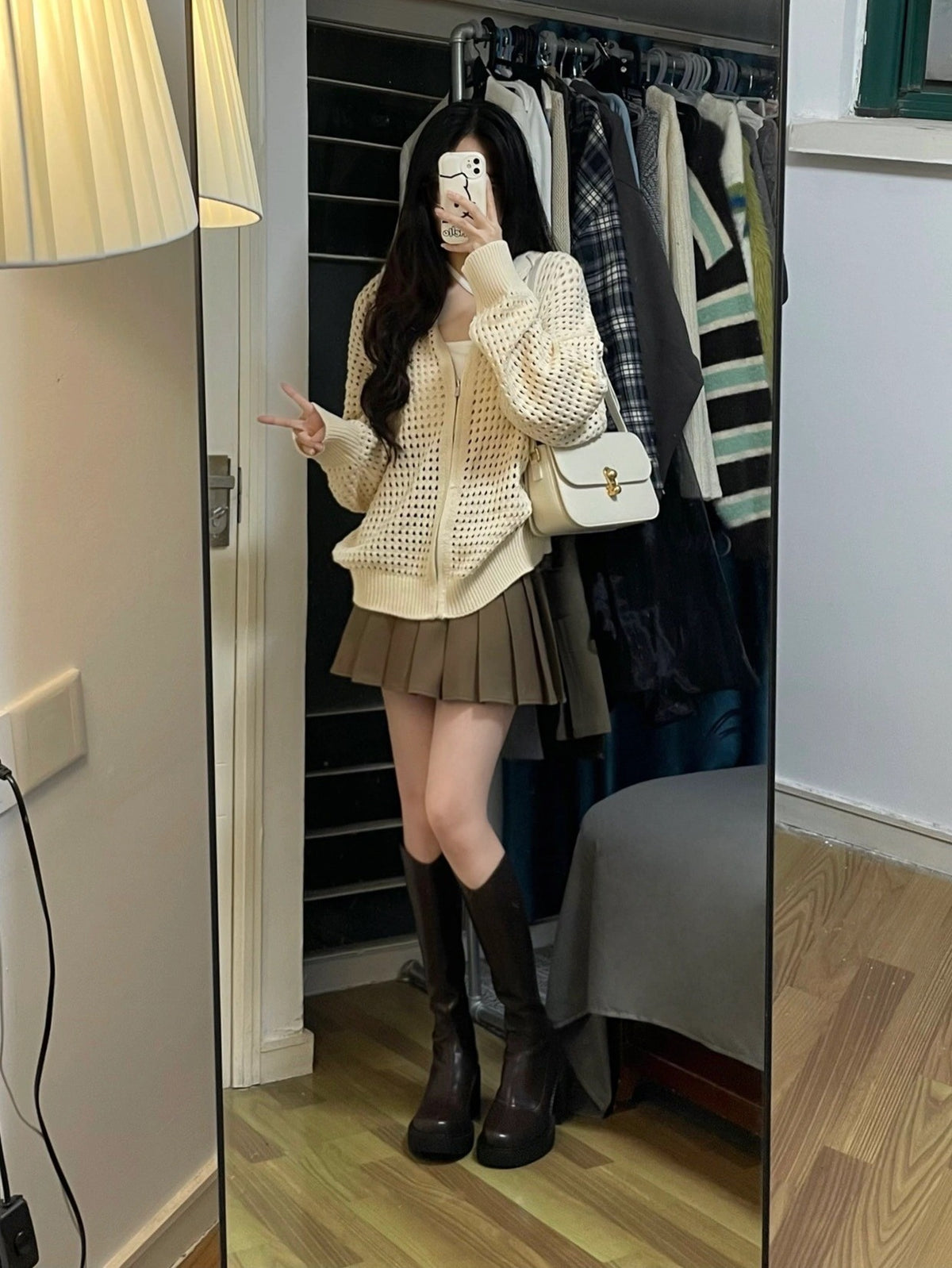 Women's Hollow-out Design Hooded Outwear Blouse Knitted Cardigan