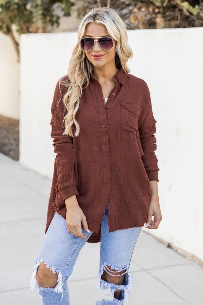 Solid Color Loose Casual Washed Cotton Shirt