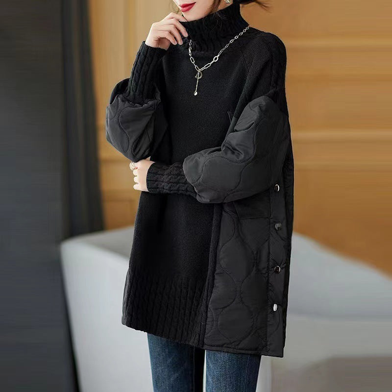 Foreign Style High Collar Splicing Sweater Women's Korean Version