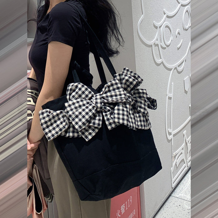 Large-capacity Three-dimensional Plaid Big Bow Crossbody Bag