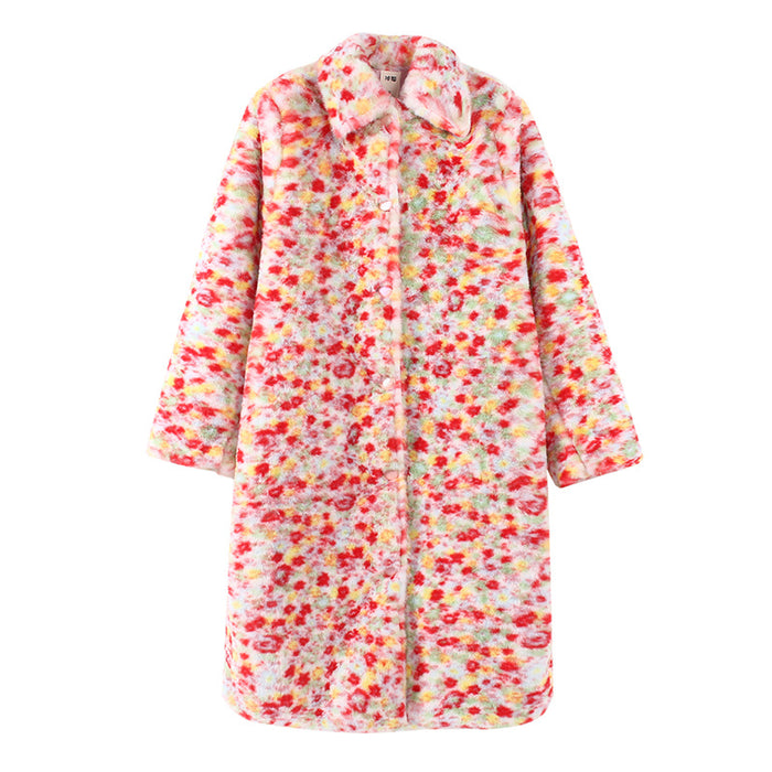 Sweet And Cool Vintage Abstract Floral Print Shoulder Pad Coat