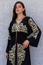 Egyptian-Style Embroidered Black Midi Dress