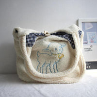 Embroidered Lamb Plush Soft Cute Girl Student Bag