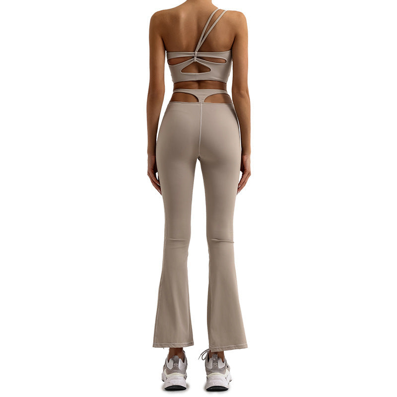 High Waist Hollow-out Sports Fitness Bell-bottom Pants