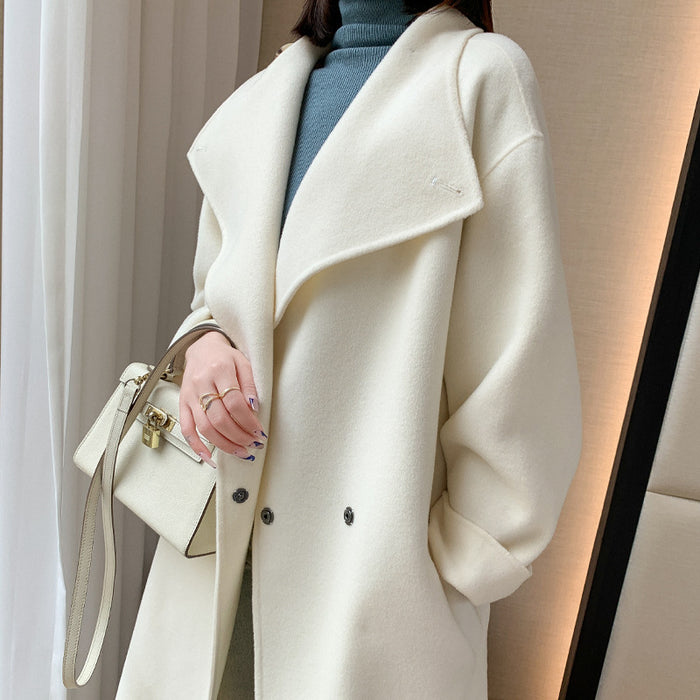 Wool Woolen Coat White Ladies Style Straight