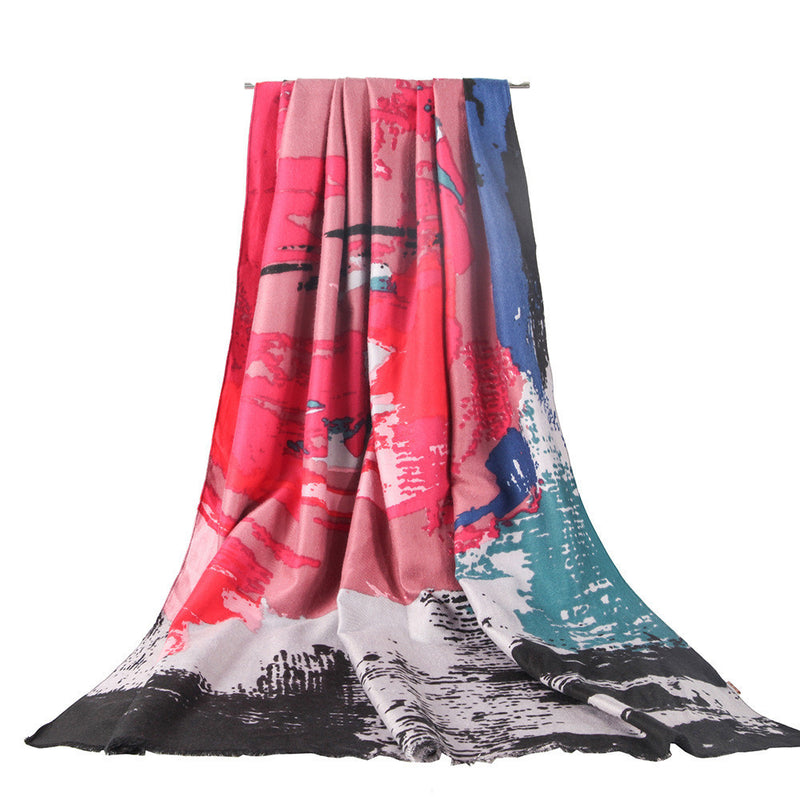 Printed double-sided satin graffiti scarf