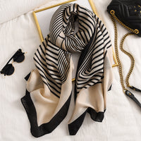 Cotton And Linen Feel Striped Sunscreen Silk Scarf