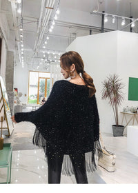 Autumn And Winter Sequined Tassels Loose-fitting Cape And Shawl Pullover Sweater