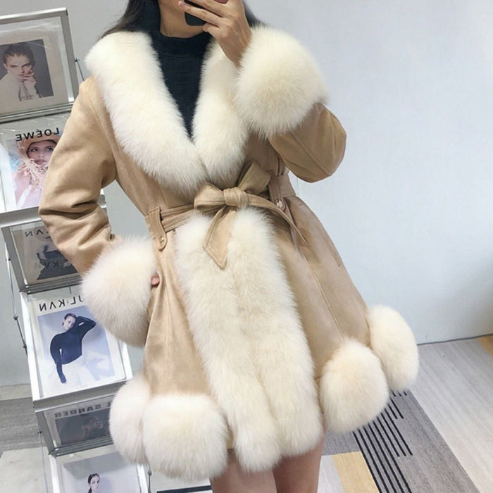 Leather Coat Suede Fur Integrated Mid-length Western Style Slimming