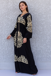 Egyptian-Style Embroidered Black Midi Dress