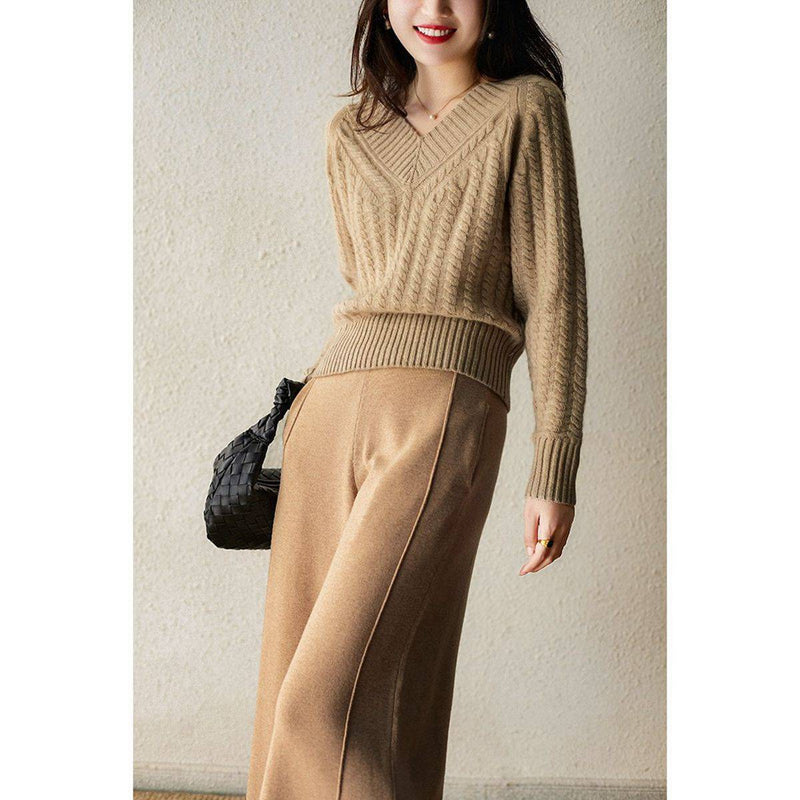 Soft Glutinous Twist Autumn And Winter Lazy Style Loose V-neck Sweater