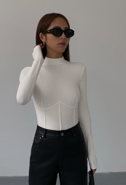 Women's Half Turtleneck Black Knitted Bottoming Shirt