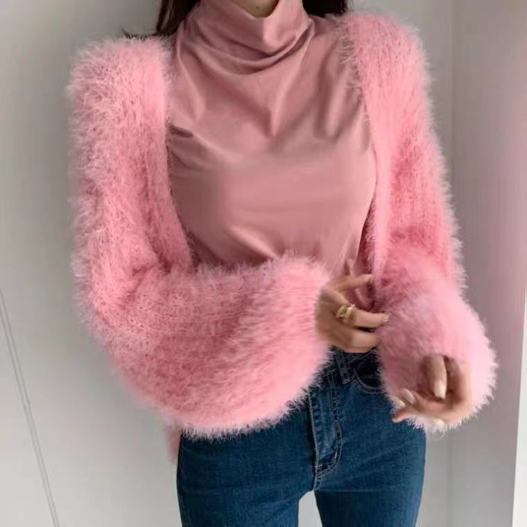 Puff Sleeves Fashion Solid Color Temperament Outer Sweater Coat