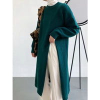 Autumn And Winter Loose Side Slit Long Knitted Sweater Dress