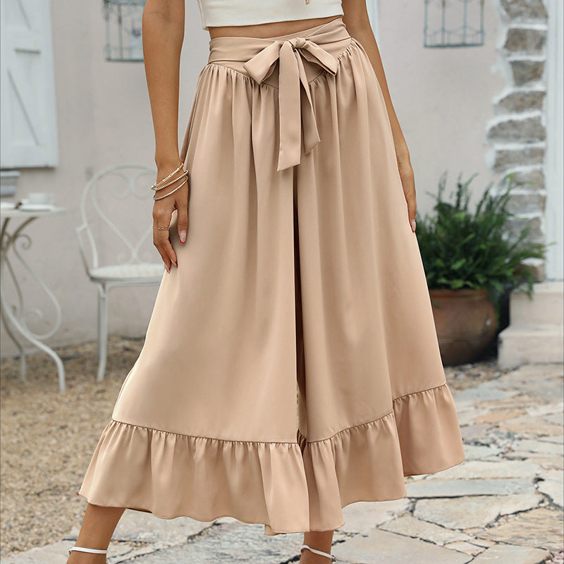 Summer Ruffle Belt Khaki Skirt Pants