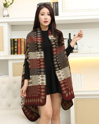 Women's Plus Cashmere Plaid Thick Warmth Keeping Air Conditioning Cloak