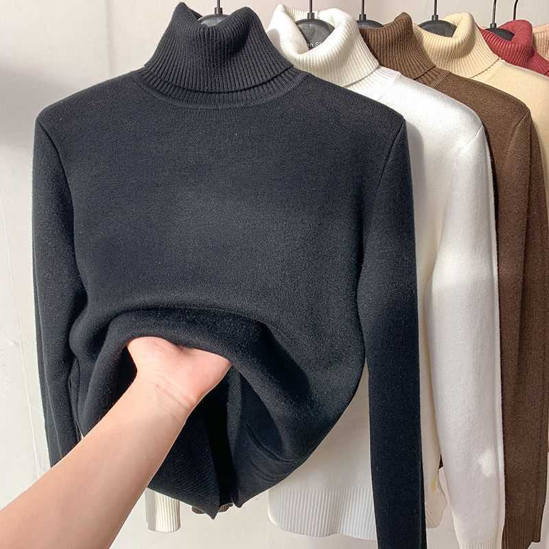 Women's Turtleneck Sweater Top With Velvet Thickened Inner Wear