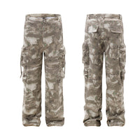 Multi-pocket Camouflage Denim Overalls Loose Wide-leg Straight Trousers