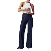 Women's Loose Plus Size Leisure Washed-out Button Wide-leg Pants Skinny