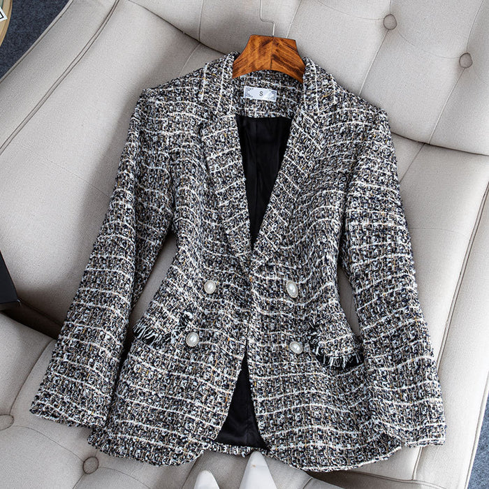 Socialite Style Plaid Tweed Woolen Coat