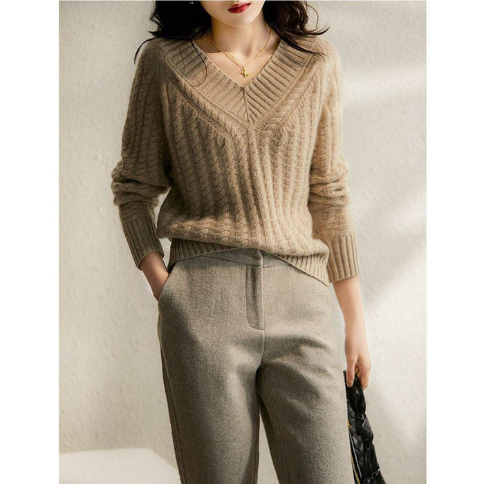 Soft Glutinous Twist Autumn And Winter Lazy Style Loose V-neck Sweater