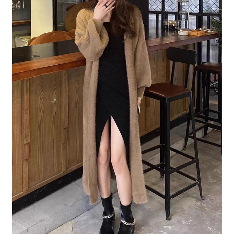 Soft Long Cardigan Coat, Trendy Leisure Warm Sweater, Basic Cozy Soft Daily Outfit, Office Wear Sweater, Cozy Knitted Retro Outfit