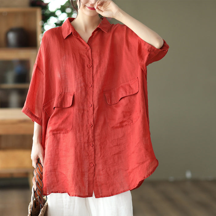 Retro Ramie Shirt Mid-length Elegant Top