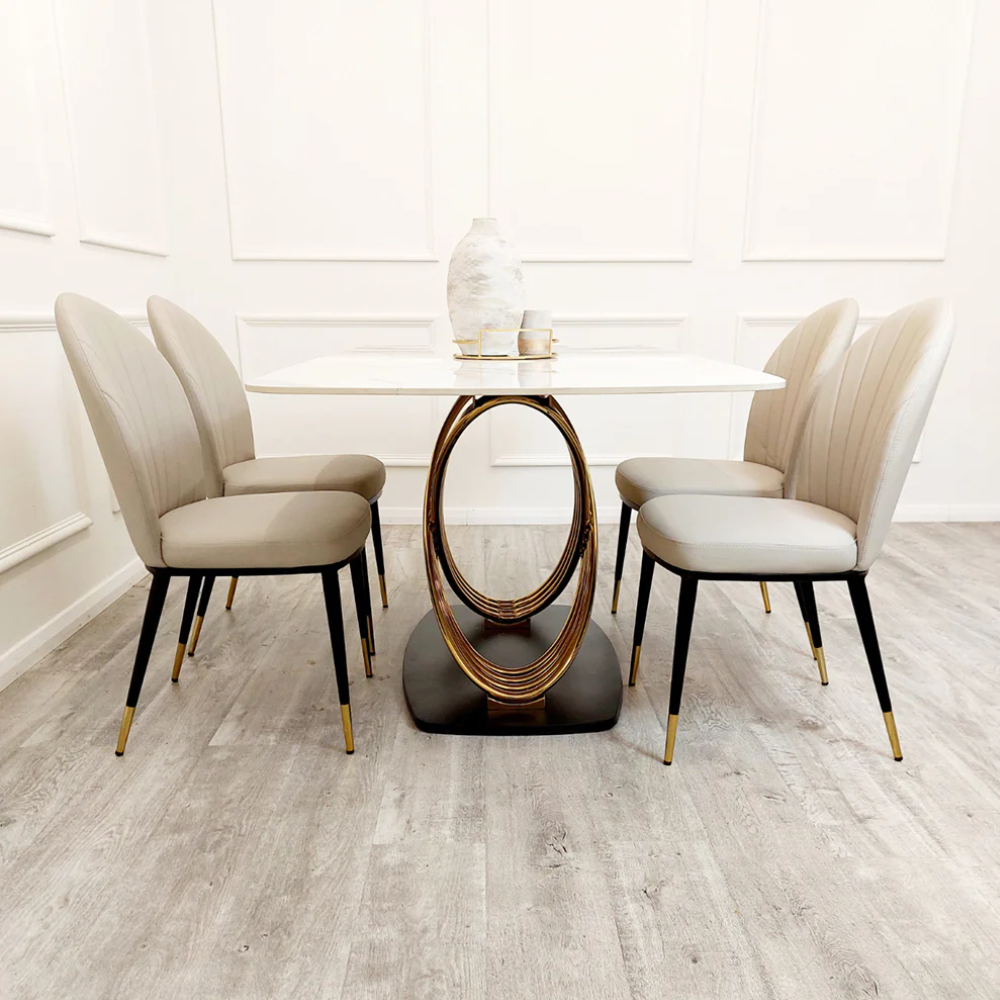 Orion Gold 1.8 Dining Table with Polar White Sintered Stone Top