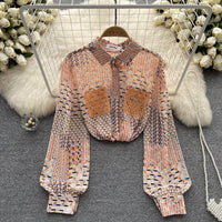 Printed Long Sleeve Chiffon Shirt Women's Early Autumn