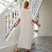 Women's Seaside Vacation Cotton Embroidered Long Skirt Beach Cover-up