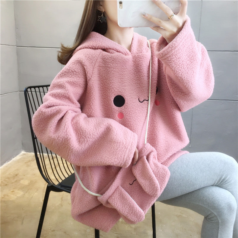 Cute Long Rabbit Ears Lamb Wool Hooded Pullover Sweater