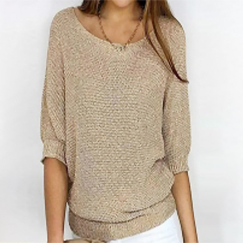 Solid Color Round Neck Sweater Women's