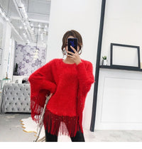 Autumn And Winter Sequined Tassels Loose-fitting Cape And Shawl Pullover Sweater