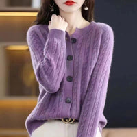 Autumn Short All-match Twist Cardigan Round Neck Loose Sweater Coat Knitted Long Sleeves Outer Match Thick