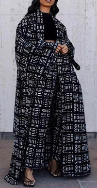 New Temperament Printed Outer All-matching Long Cardigan Baggy Coat