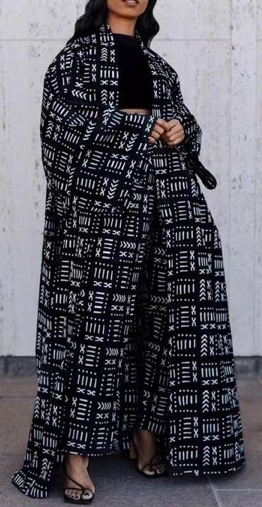 New Temperament Printed Outer All-matching Long Cardigan Baggy Coat