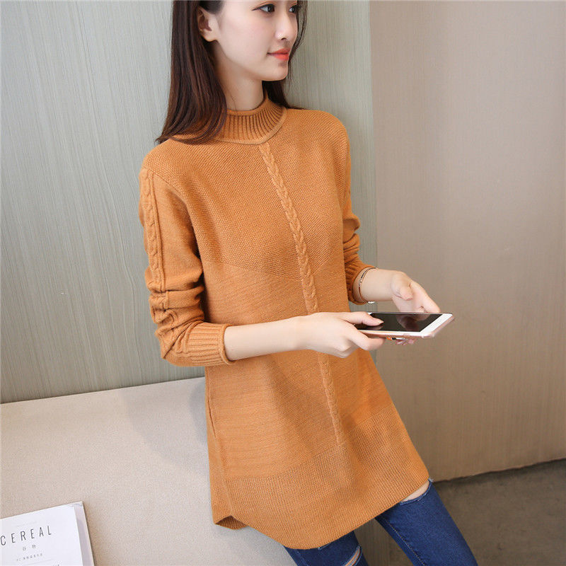 Mid Length Loose Korean Style Knitted Sweater All Match Pullover