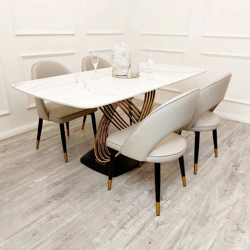 Orion Gold 1.8 Dining Table with Polar White Sintered Stone Top