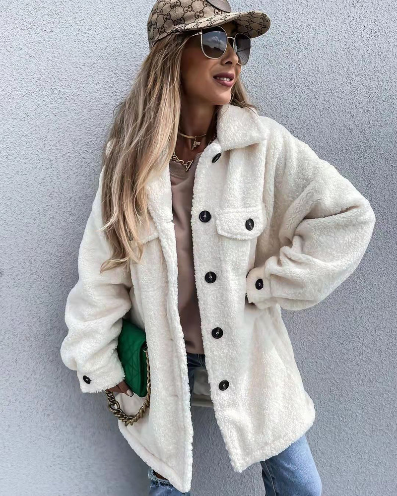 Solid Color Single-breasted Lapel Irregular Long Fur Coat