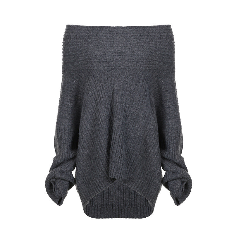 Off-neck Loose Woolen Top Hot Girl Retro Easy Matching Sweater