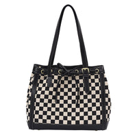 Contrast Color Tote Bag With Checkerboard