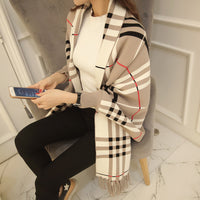 Women's Plaid Tassel Cape And Shawl Coat