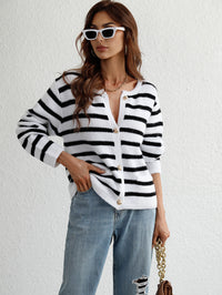 Striped Women's Single-breasted Cardigan Sweater