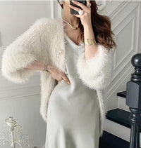 Mohair Single-breasted Pearl-button Cardigan Loose And Thick Sweater Coat