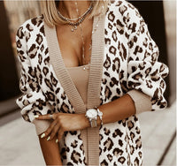 Leopard Print Design Knitted Cardigan Sweater