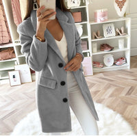 Solid Color Suit Collar Mid-Length Double-Breasted Woolen Coat