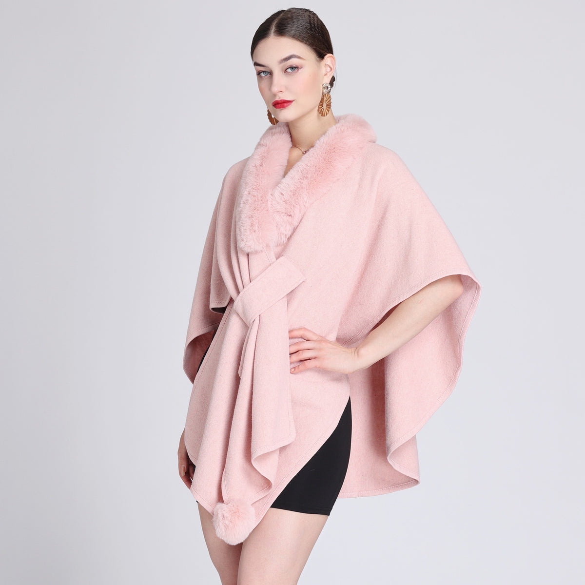 Imitation Rex Rabbit Fur Collar Cape And Shawl Female Loose Knitted Cardigan