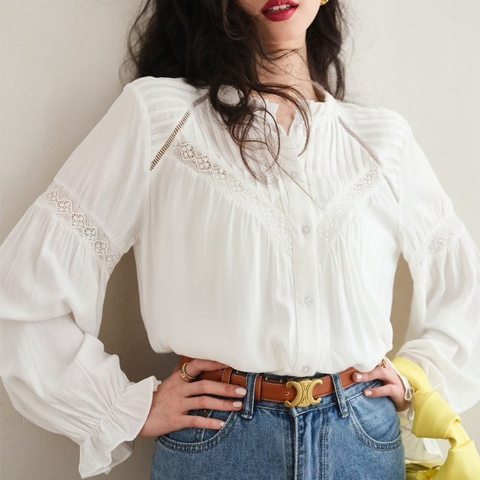 Early Spring Lace Stitching French Shirt For Women