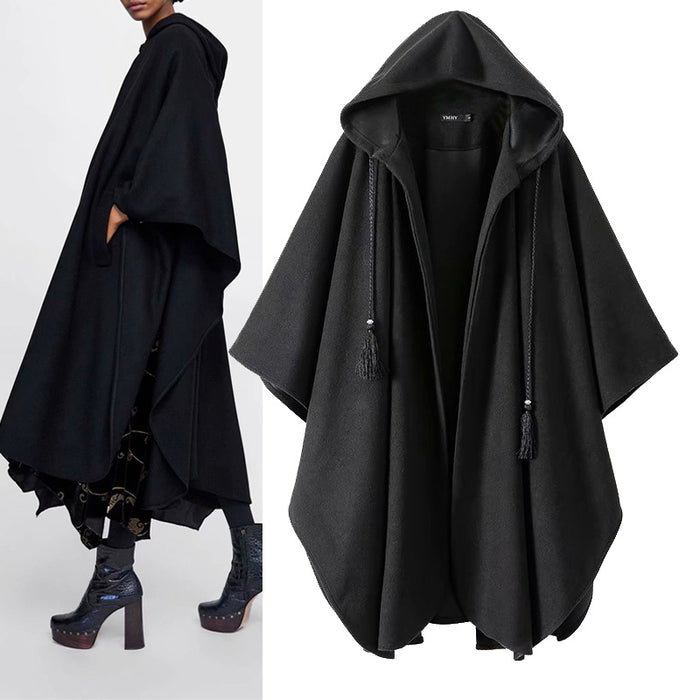 Irregular Design Woolen Coat Long Cape Coat For Women