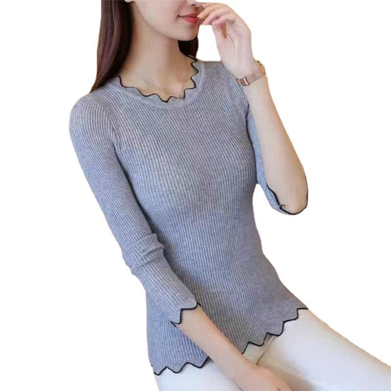 Round Neck Lace Inner Wear Knitted Slim Fit Sweater